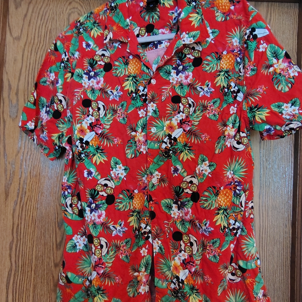 Red Tropical Mickey Mouse Shirt